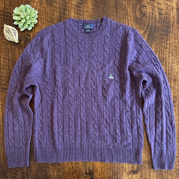 346 Brooks Brothers | 100% Merino Wool Purple Cable Knit Crewneck Sweater - Picture 1 of 7
